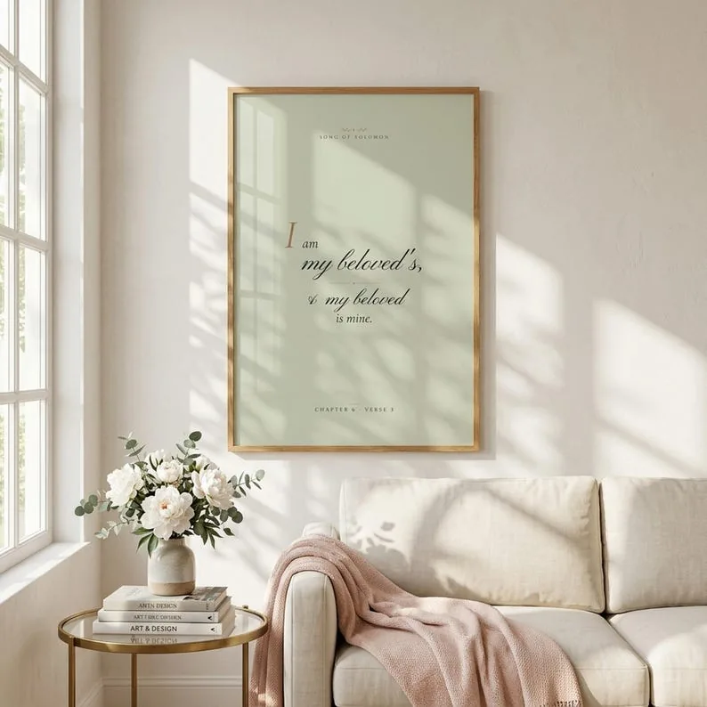 Song of Solomon 6:3 Bible Verse Print, I Am My Beloved's My Beloved Is Mine, Coquette Christian Wedding Wall Art, Digital Download