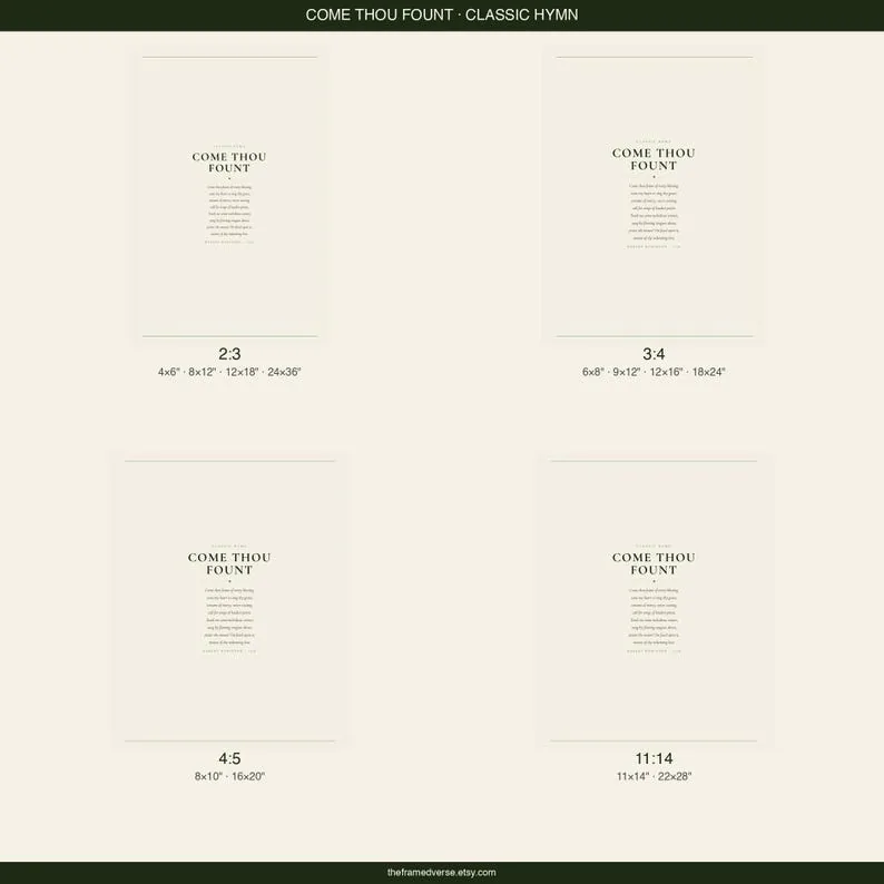 View 3 of Come Thou Fount of Every Blessing Hymn Print, Christian Lyric Wall Art