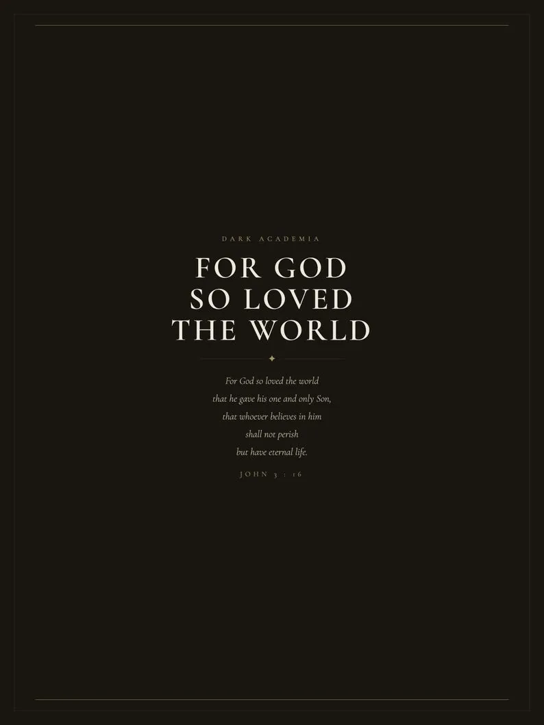 View 2 of For God So Loved the World: John 3:16 Dark Academia Scripture Wall Art