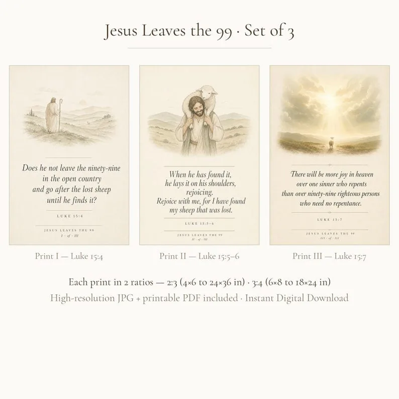 View 3 of Jesus Leaves the 99 Scripture Wall Art, Luke 15 Set of 3